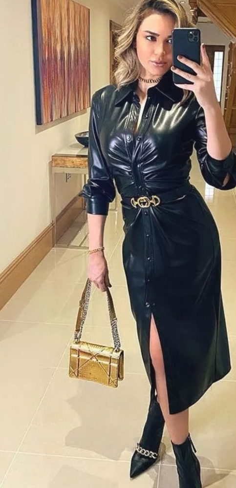 NWT ZARA Faux Leather MIDI Shirt Dress BLOGGER'S F